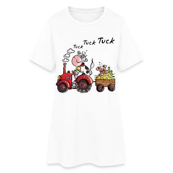 Vache conduisant un tracteur - Cadeau - Robe T-shirt Femme - blanc - Devant