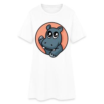 Fröhliches Nilpferd - Frauen T-Shirt-Kleid - Weiß - Vorne