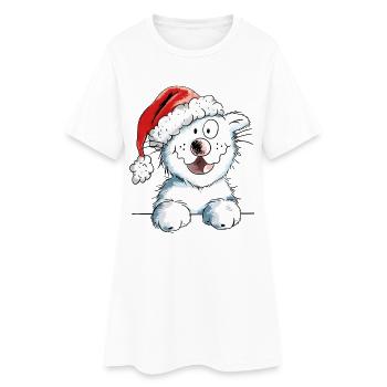 Neugierige Weihnachtskatze - Katze - Geschenk - Frauen T-Shirt-Kleid - Weiß - Vorne