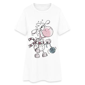 Schaf mit Wollknäuel - Schafe - Schäfchen - Comic - Frauen T-Shirt-Kleid - Weiß - Vorne