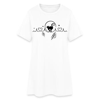 Heartbeat with cat, full moon and stars. - Women’s T-Shirt Dress - white - Front