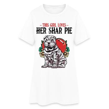 Herzbulldog mit Blüten Shar Pie - Frauen T-Shirt-Kleid - Weiß - Vorne