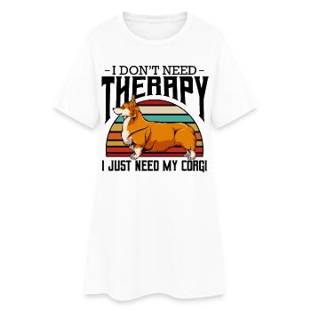 Retro Corgi in Sunset Stripe - Women’s T-Shirt Dress - white - Front
