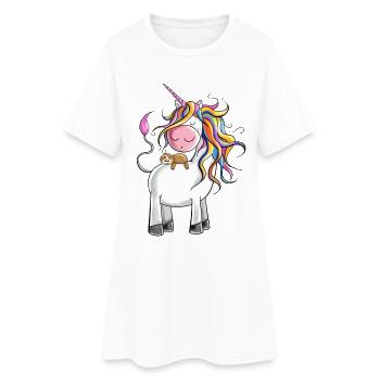 Chillendes Regenbogen Einhorn mit Faultier - Frauen T-Shirt-Kleid - Weiß - Vorne