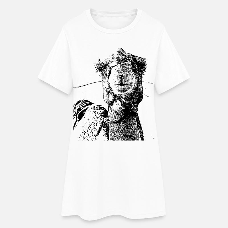 Kamel - Frauen T-Shirt-Kleid - Weiß