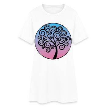 Schwarzer Baum des Lebens auf blauem und rosa Hintergrund - Frauen T-Shirt-Kleid - Weiß - Vorne
