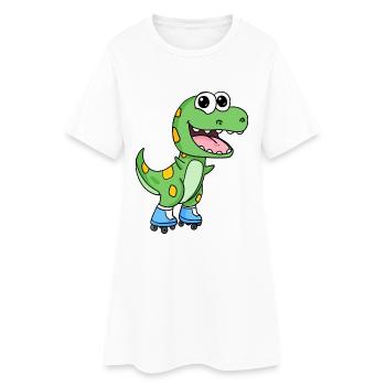 Patinage en ligne dinosaures - Robe T-shirt Femme - blanc - Devant