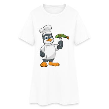 Pinguin Koch Fisch Kochen - Frauen T-Shirt-Kleid - Weiß - Vorne