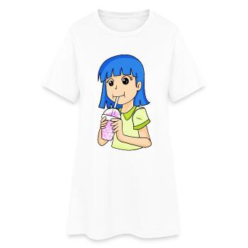 Anime fille avec bubble tea - Robe T-shirt Femme - blanc - Devant