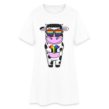 Kuh Regenbogen - Frauen T-Shirt-Kleid - Weiß - Vorne