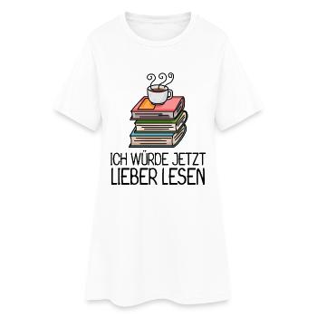 Kaffee Buch lesen - Frauen T-Shirt-Kleid - Weiß - Vorne
