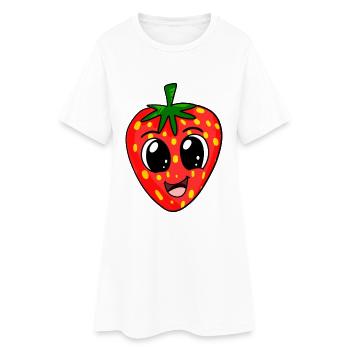 Erdbeere - Frauen T-Shirt-Kleid - Weiß - Vorne
