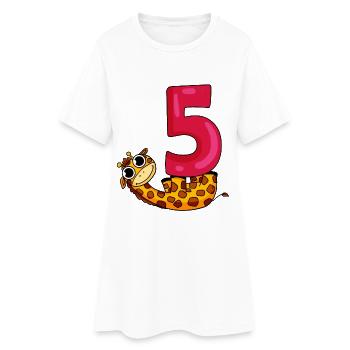 5 ans - 5ème anniversaire - motif girafe - Robe T-shirt Femme - blanc - Devant