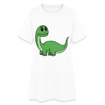 Dino Motiv - Frauen T-Shirt-Kleid - Weiß - Vorne
