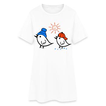 Spatz, Sonne, Frühling - Frauen T-Shirt-Kleid - Weiß - Vorne
