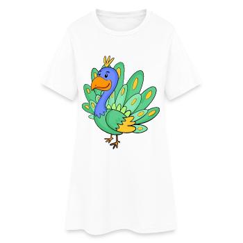 Pfau - Frauen T-Shirt-Kleid - Weiß - Vorne