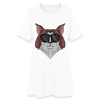 Maine-Coon Katze mit Sonnenbrille - Frauen T-Shirt-Kleid - Weiß - Vorne
