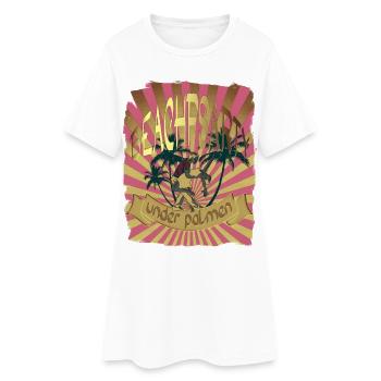 Fête sur la plage, danse sous les palmiers - Robe T-shirt Femme - blanc - Devant