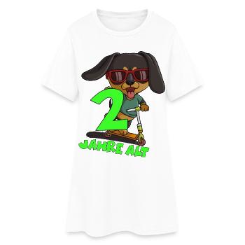 Humorvoller Hund mit Zahlenmotiv - Frauen T-Shirt-Kleid - Weiß - Vorne