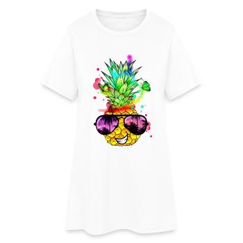 coole Ananas in bunten Farben - Frauen T-Shirt-Kleid - Weiß - Vorne