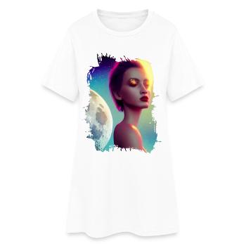 Portrait du cosmos néon sur la Lune - Robe T-shirt Femme - blanc - Devant