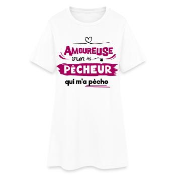 Amoureuse d'un pêcheur qui m'a pécho ! humour - Robe T-shirt Femme - blanc - Devant