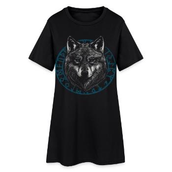 Wikinger Wolf mit Runen - Frauen T-Shirt-Kleid - Schwarz - Vorne