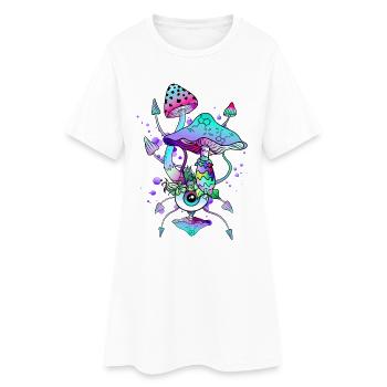 Trippy Neon Psychedelic Mushrooms - Frauen T-Shirt-Kleid - Weiß - Vorne
