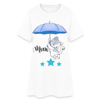 Meow - Frauen T-Shirt-Kleid - Weiß - Vorne