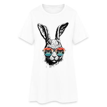 Lapin de jeu rétro avec lunettes de soleil Cadeau de Pâques - Robe T-shirt Femme - blanc - Devant