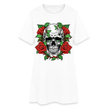 Cimier du Tatouage du Crâne et des Roses - Robe T-shirt Femme - blanc - Devant