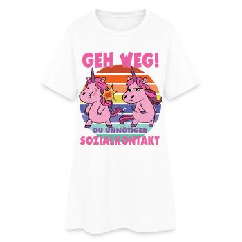 Geh weg! Unnötiger Sozialkontakt Einhorn Unicorn - Frauen T-Shirt-Kleid - Weiß - Vorne