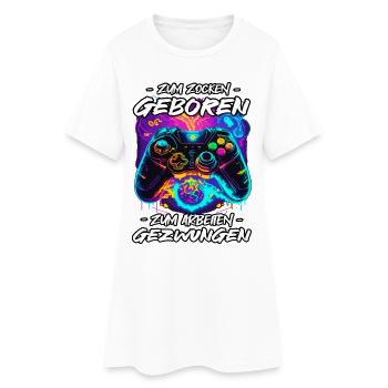 zum Zocken Geboren zum Arbeite Gezwungen - Frauen T-Shirt-Kleid - Weiß - Vorne