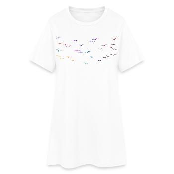 Bunte Vögel - Frauen T-Shirt-Kleid - Weiß - Vorne
