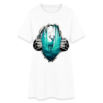 Hirsch und Wald unterm Shirt - Frauen T-Shirt-Kleid - Weiß - Vorne