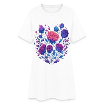 bouquet néon de roses roses vintage - Robe T-shirt Femme - blanc - Devant