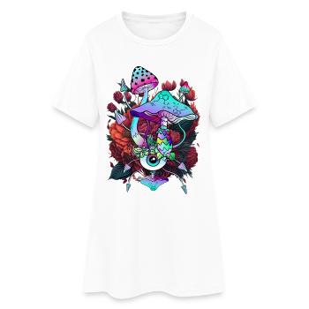 Fleurs, Champignons, Yeux, Art Psychédélique des Champignons - Robe T-shirt Femme - blanc - Devant