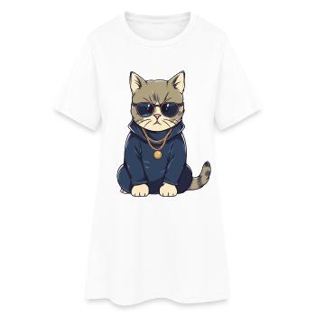 Chat avec lunettes de soleil et sweat à capuche - Robe T-shirt Femme - blanc - Devant