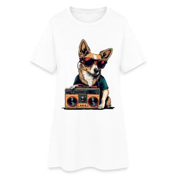 Dog with boombox and sunglasses - Women’s T-Shirt Dress - white - Front