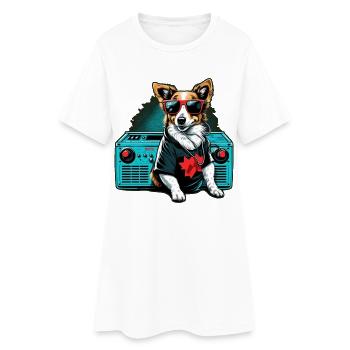 Hund mit grosser Boombox und Sonnenbrille - Frauen T-Shirt-Kleid - Weiß - Vorne