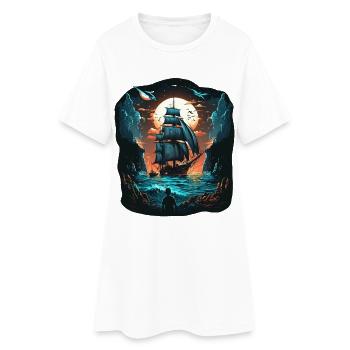 Grand voilier au clair de lune en haute mer - Robe T-shirt Femme - blanc - Devant