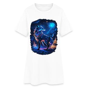 Fox in the Moonlight and Magic Forest Landscape - Women’s T-Shirt Dress - white - Front