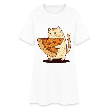 Cat carries pizza slice - Women’s T-Shirt Dress - white - Front