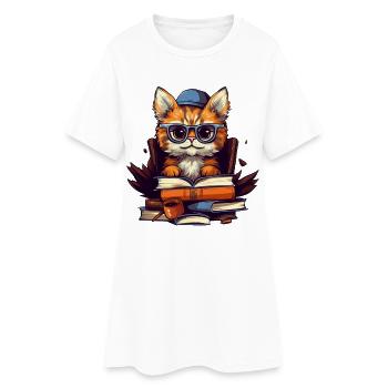Katze mit vielen Büchern - Frauen T-Shirt-Kleid - Weiß - Vorne