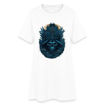 crane squelette samouraï bleu - blue samurai skull - Robe T-shirt Femme - blanc - Devant