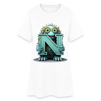 N Bunt mit Monster gewebt - Frauen T-Shirt-Kleid - Weiß - Vorne