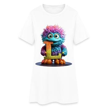 Rainbow Monster with Letter L - Women’s T-Shirt Dress - white - Front