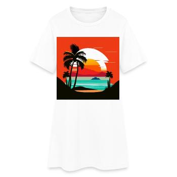 Coucher de soleil tropical sur la plage de palmiers - Robe T-shirt Femme - blanc - Devant
