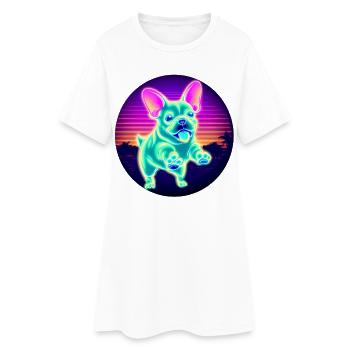 Bouledogue Français néon coucher de soleil - Robe T-shirt Femme - blanc - Devant