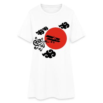 Avion noir et soleil rouge - Robe T-shirt Femme - blanc - Devant